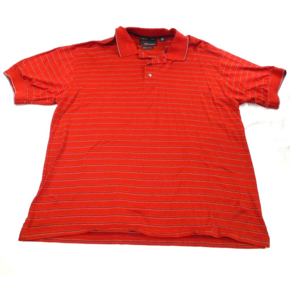 Greg Norman Red Striped Polo Shirt L 6012‎ Mercerized Cotton